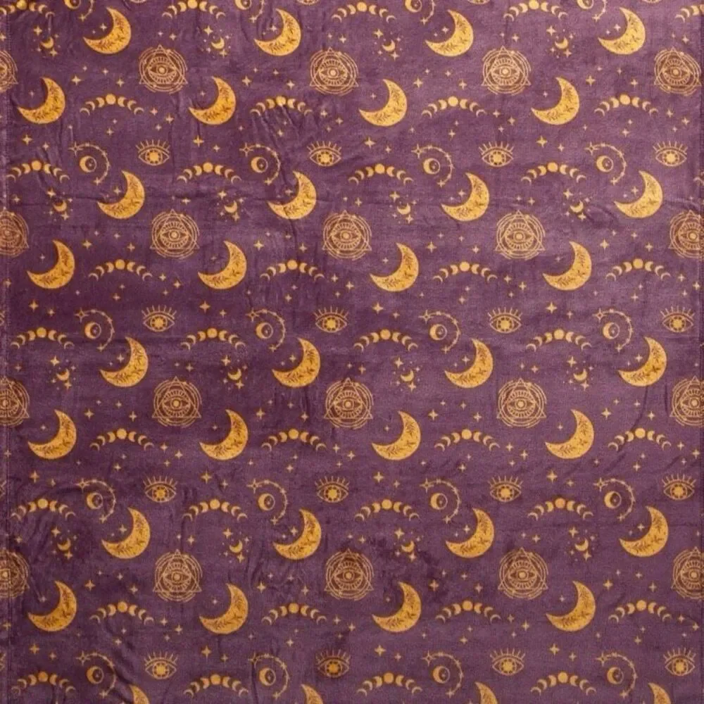 Royal Purple Gold Moon  Phase Star Zodiac Soft Fleece throw Constellation 50x60